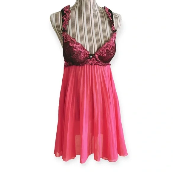 Cinema Etoile | Intimates & Sleepwear | Pink Black Seductivewear By Cinema  Etoile Chemise Dress Lace Pleated Vintage M | Poshmark